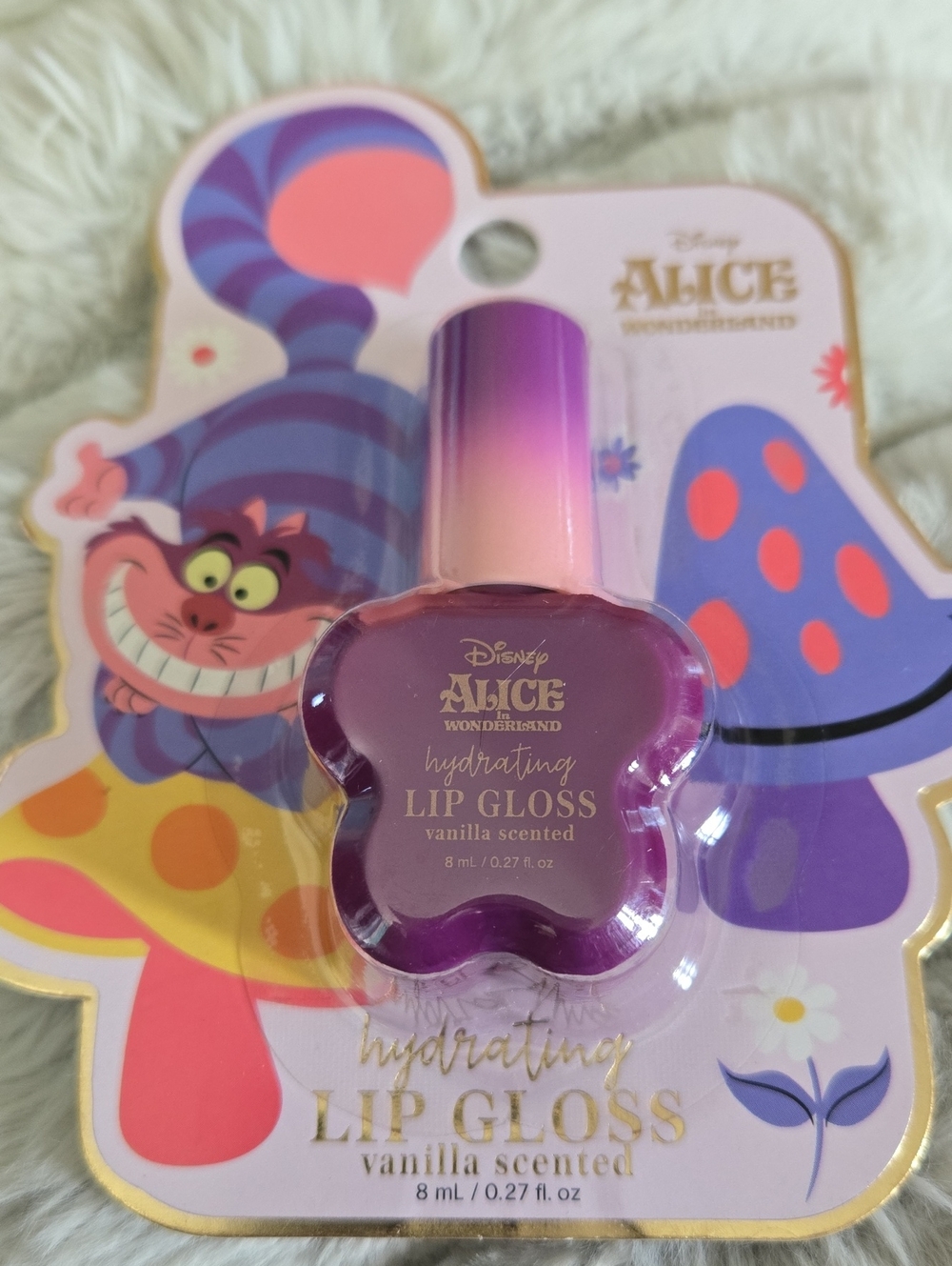 Disney Alice In Wonderland Cheshire Cat Mushroom Hydrating Lip Gloss Vanilla New